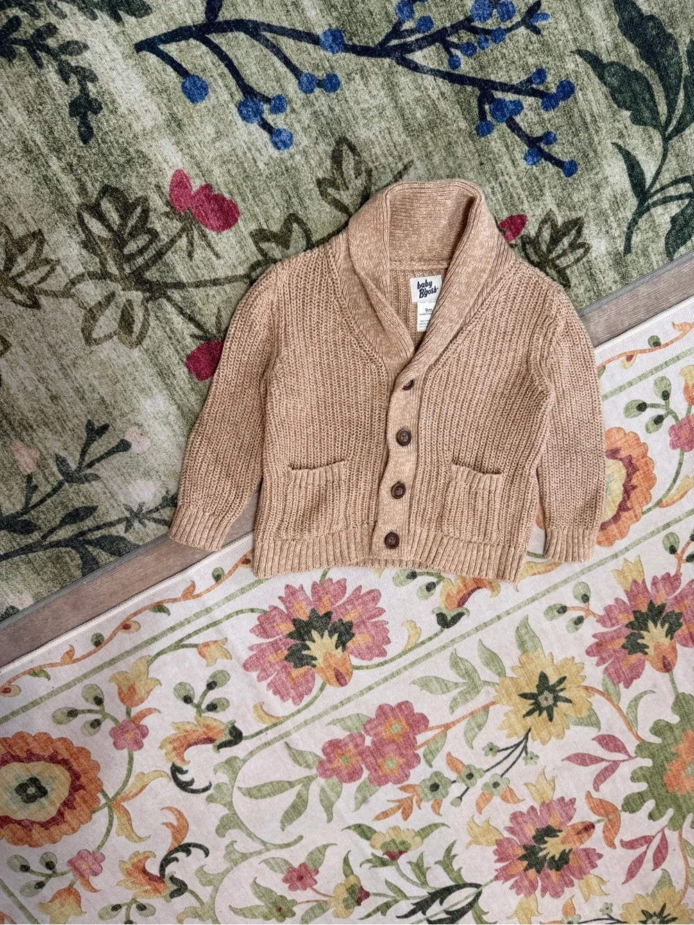 New OshKosh B'gosh Shawl Collar Knit Cardigan in Camel Brown 9 Months Baby Boy